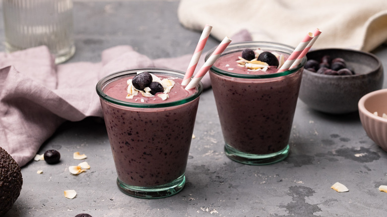 Cup of avocado blueberry smoothie