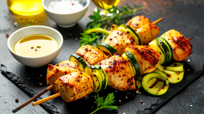 broiled chicken skewers with dipping sauce