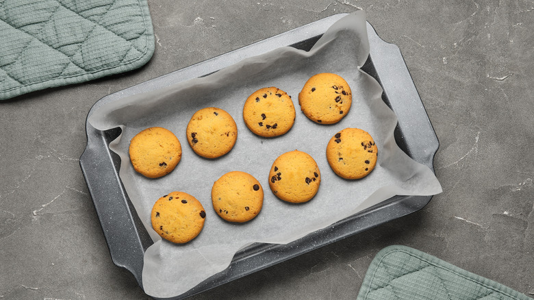 chocolate chip cookies on metal baking tray