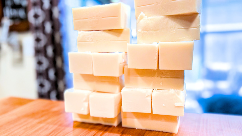 bars of beef tallow stacked on top of one another