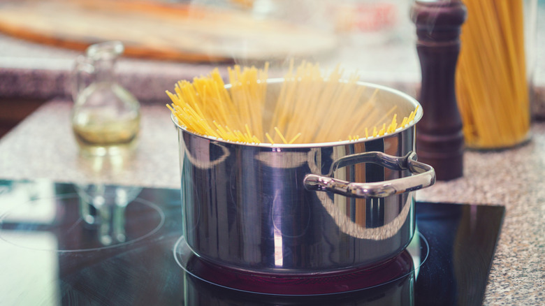 pasta cooking on stove