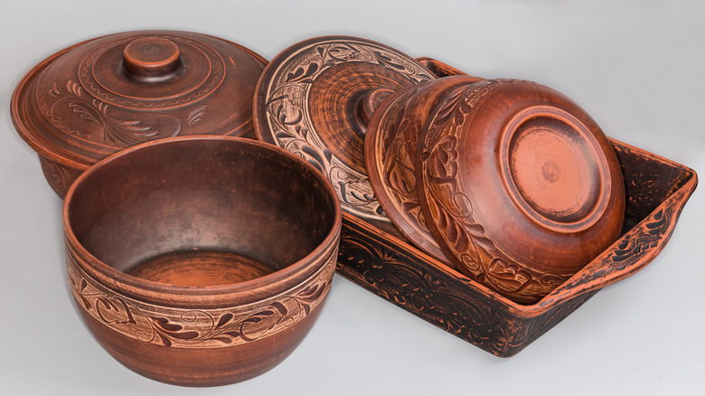 Red clay oven tray and roaster