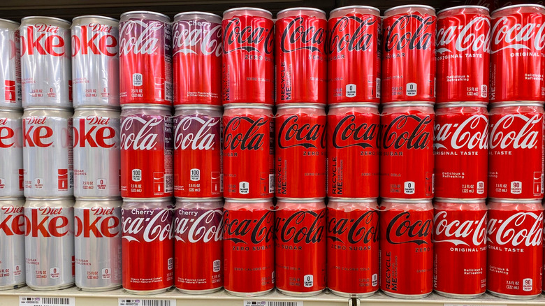 A collection of different types of Coca-Cola