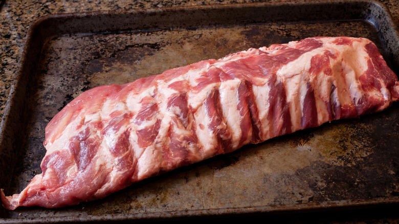 Baby back ribs on a sheet pan