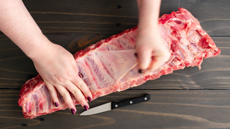 Removing membrane or silveskin from baby back ribs