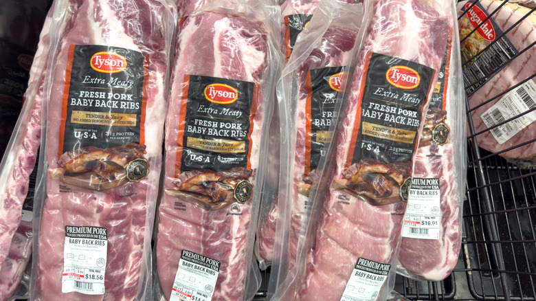 Baby back ribs packaged in plastic