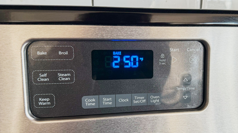 preheating the oven to 250 F