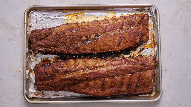 baked ribs on a sheet tray