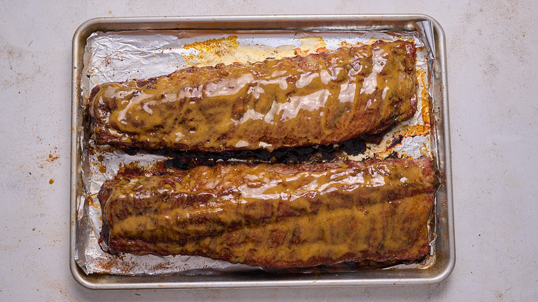 ribs brushed with honey mustard bbq sauce