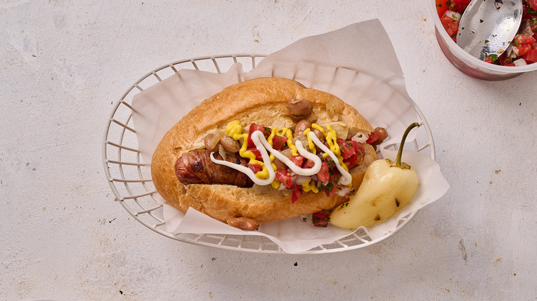 mustard and mayo on hot dog