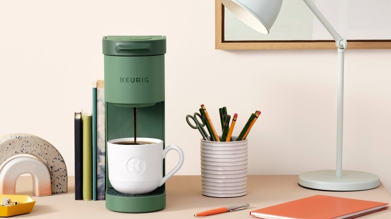 A Keurig Machine with school supplies