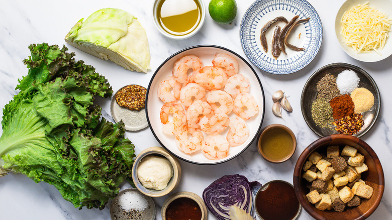Ingredients for this Baja shrimp caesar salad.