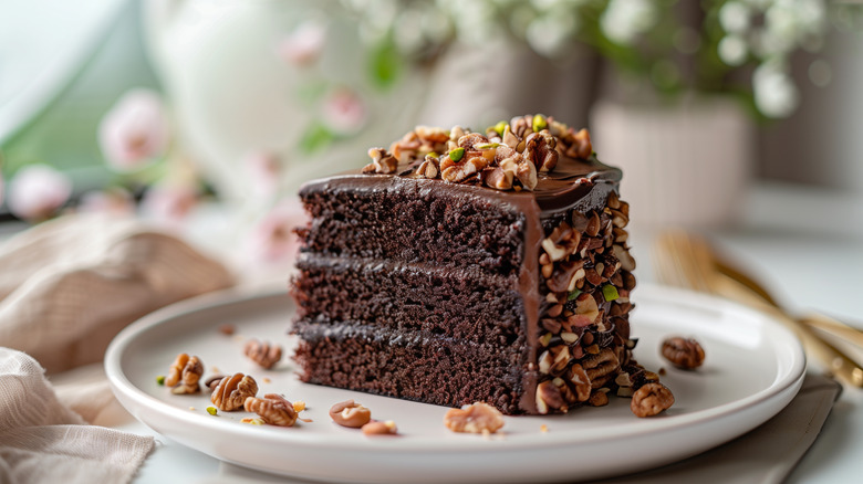 slice of chocolate cake on a plate