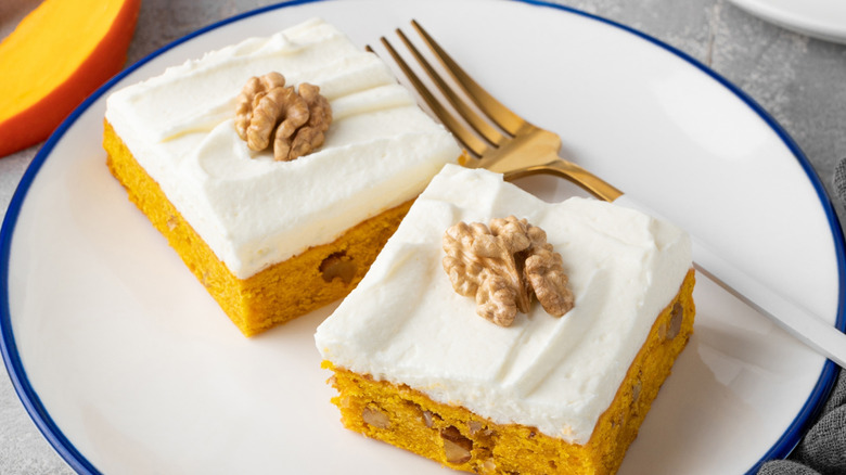 Spiced pumpkin cake with walnut and cream cheese frosting