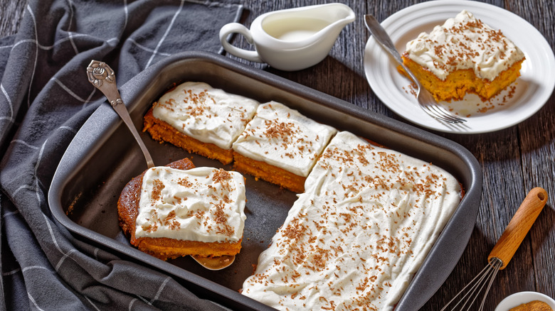 Slices of frosted pumpkin cake