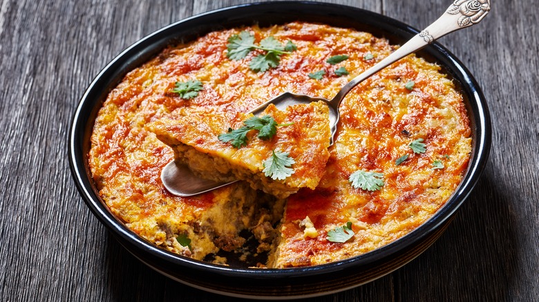 Baked grits casserole in dish