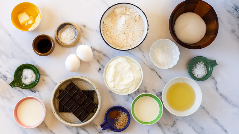 Ingredients for these baked churro cake donuts.