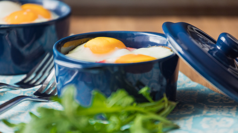 Baked eggs in a container