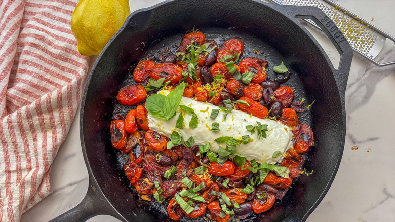 skillet with baked goat cheese