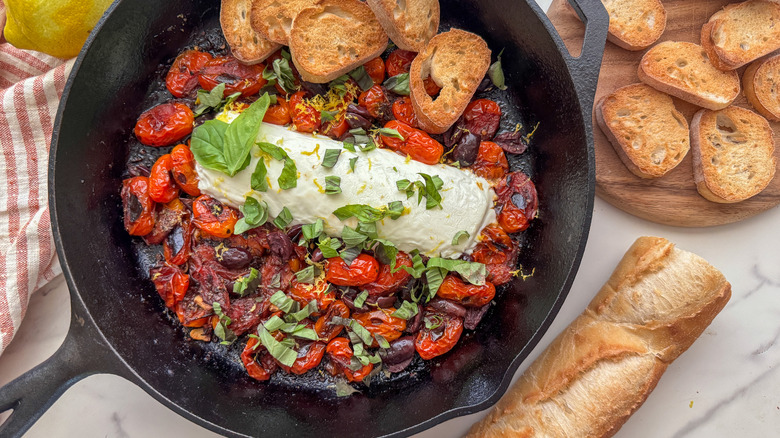 baked goat cheese in skillet