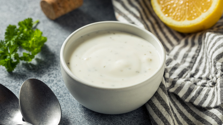 A bowl of ranch dressing