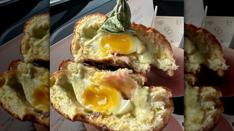 Sidecar Doughnuts' Basil Eggs Benedict