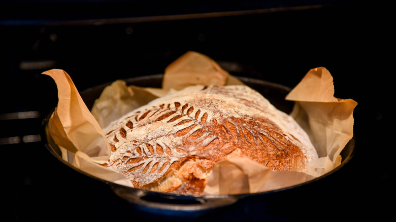 Baking scored bread in a Dutch oven