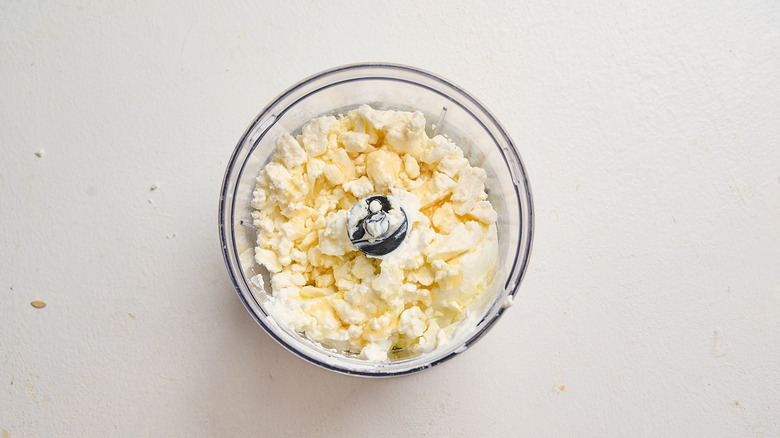 whipped feta ingredients in a blender