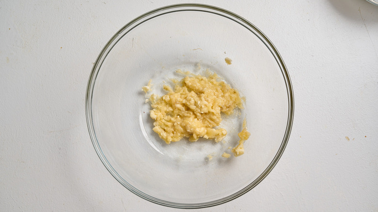 Banana mashed in a bowl