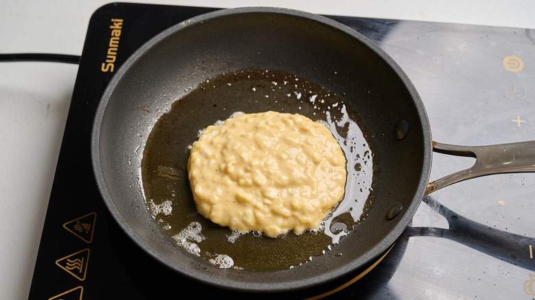 Cooking pancake on a skillet