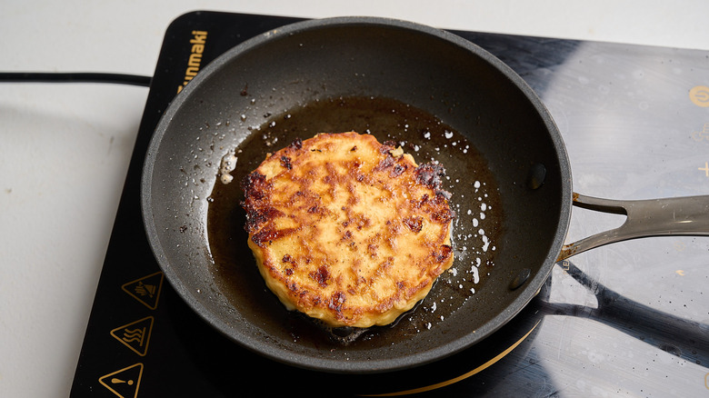 cooking pancake on a skillet