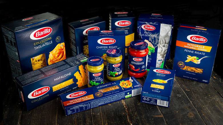 Boxes of Barilla pasta and sauces
