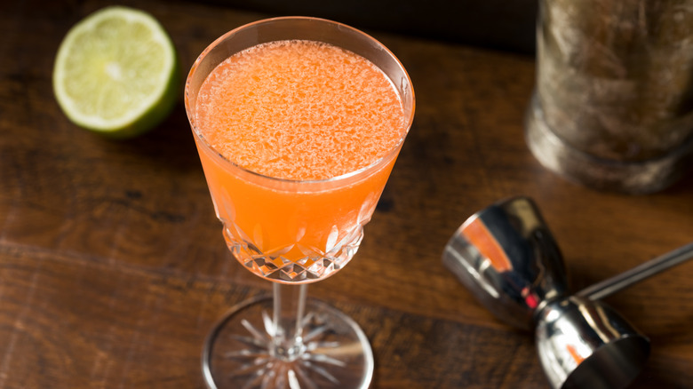 Naked and Famous cocktail in crystal glass