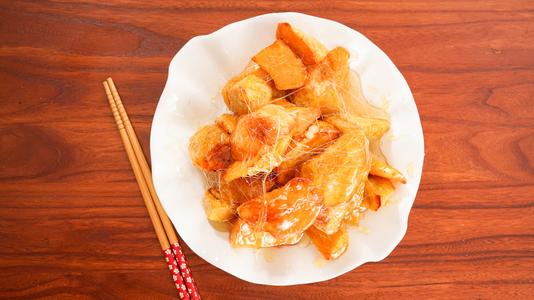 Candied sweet potatoes on plate