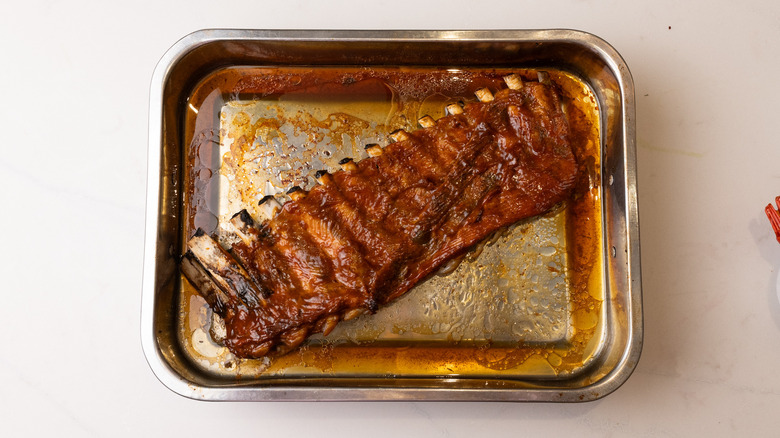 ribs coated with barbecue sauce