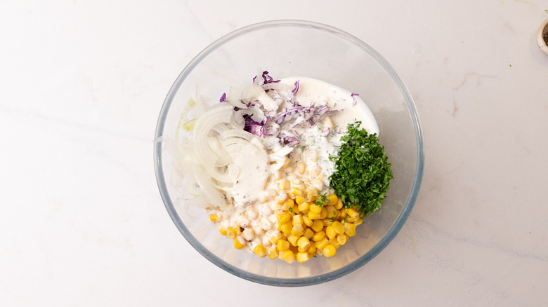 slaw ingredients in a bowl