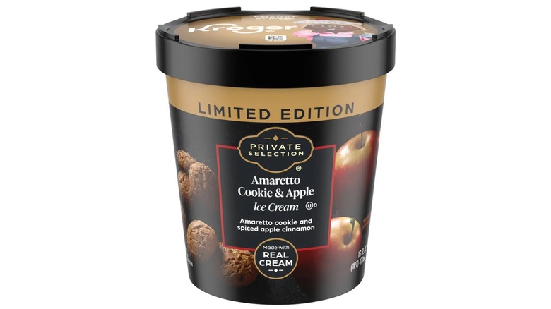 A pint of Kroger Private Selection Amaretto Cookie & Apple ice cream