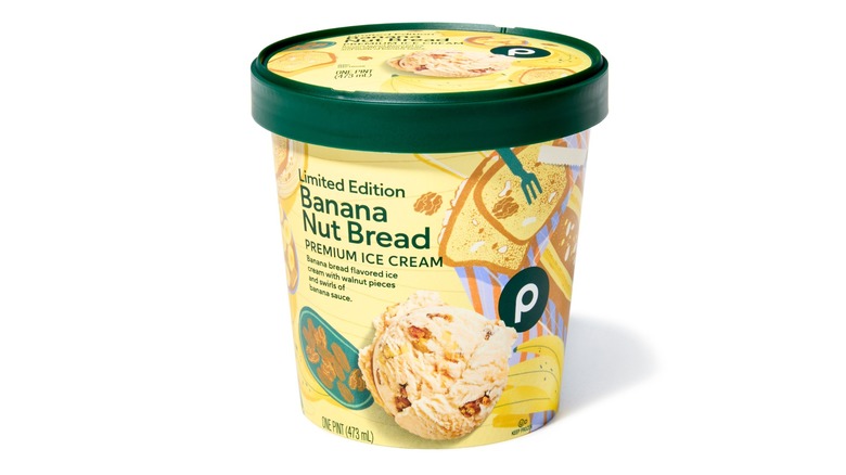 A beauty shot of a pint of Publix Banana Nut Bread Premium Ice Cream