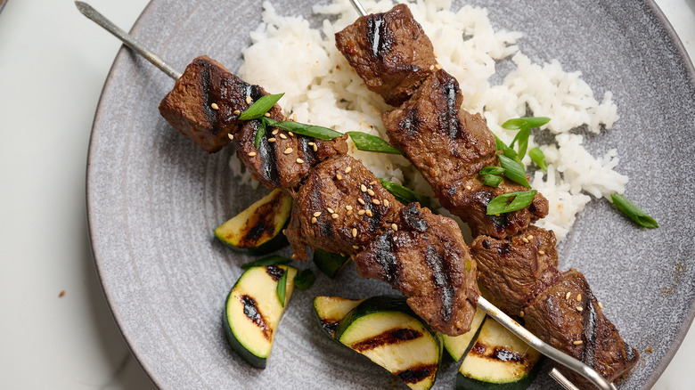 beef bulgogi skewers on a plate