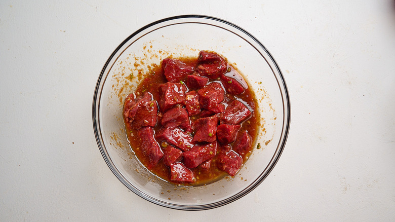 Beef chunks in marinade
