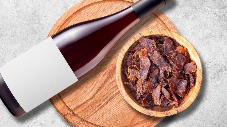 red wine and beef jerky