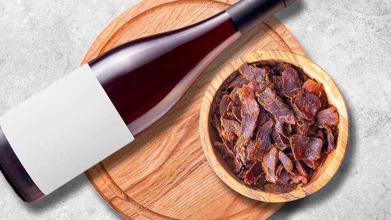 red wine and beef jerky