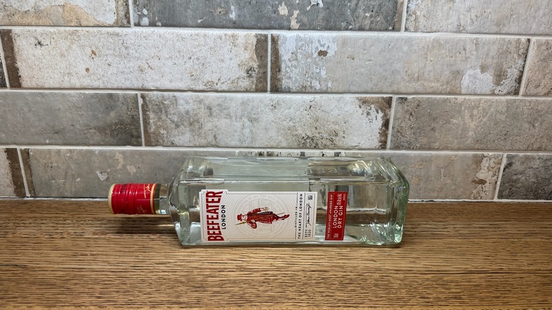 Beefeater bottle laying in its side