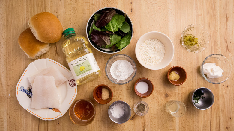 fish sandwich ingredients on table