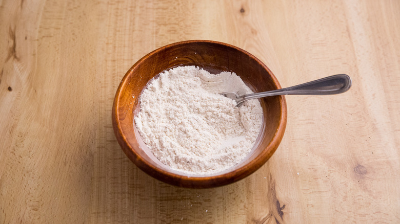 flour mixture in wooden bowl