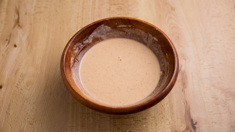 beer batter in wooden bowl