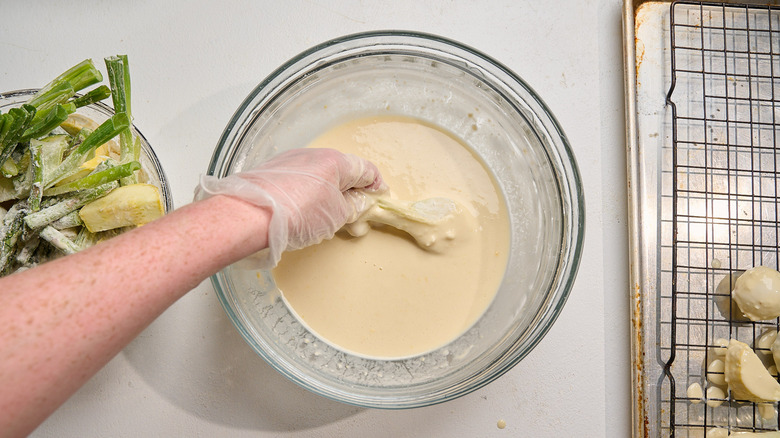 coating vegetables in batter
