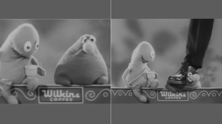 Two screenshots of the Wilkins and Wontkins characters in the coffee ads.