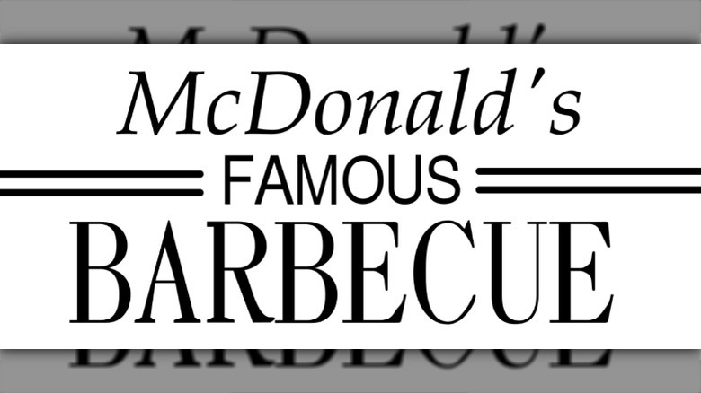 The black and white 1940 logo for the first McDonald's drive-in restaurant called McDonald's Famous Barbecue