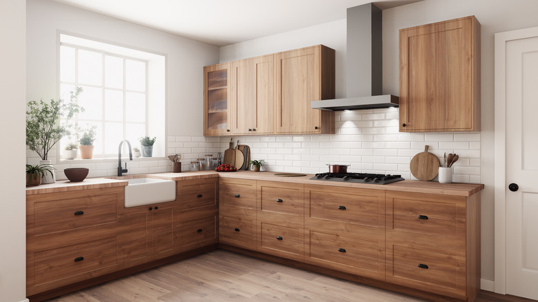 A set of kitchen cabinets